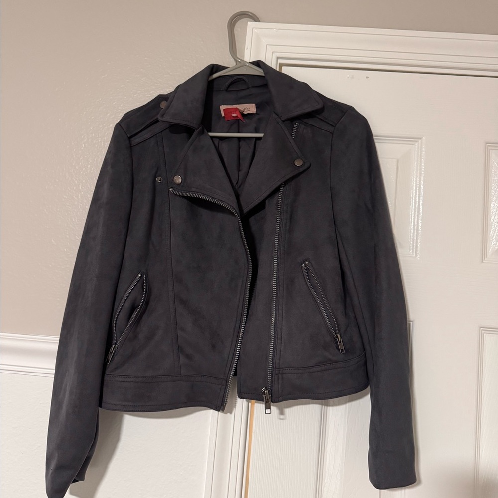 Women's Dark Gray Moto Jacket- Faux Leather